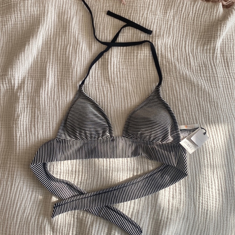Tie back striped bikini top